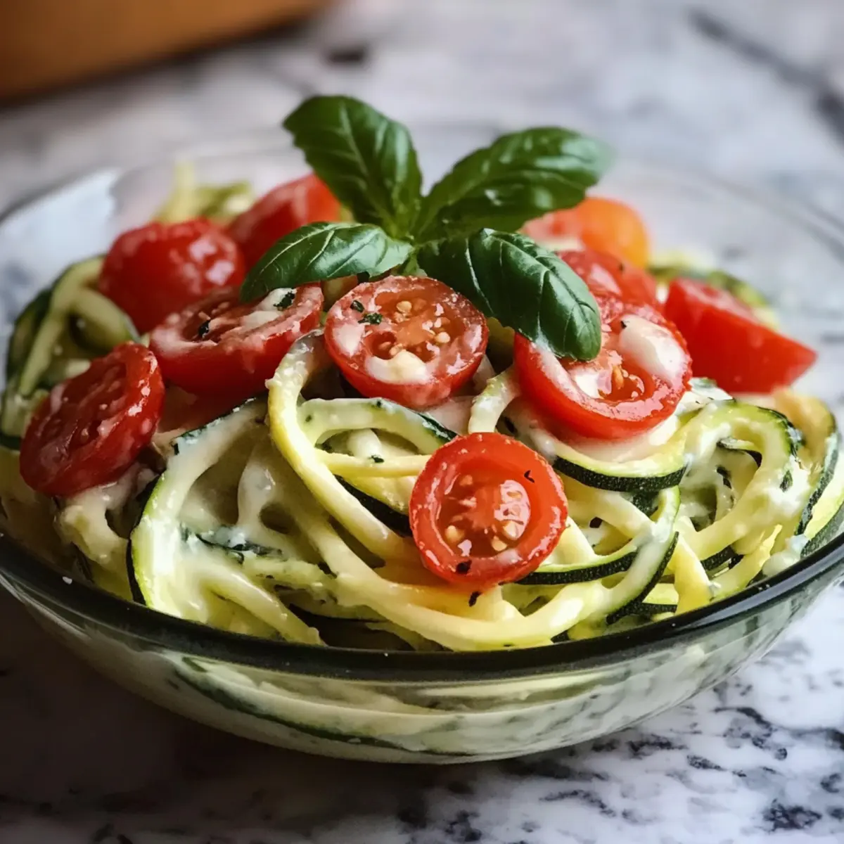 Zucchini-Spaghetti mit Frischkäsesoße in 15 Minuten